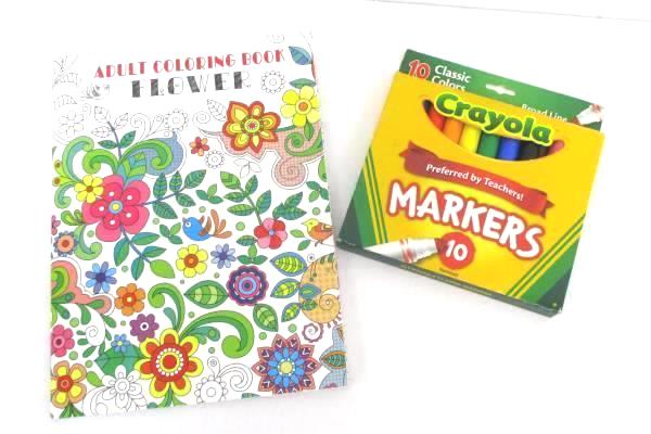 Adult Coloring Book Lot Flower by Vision St Crayola Classic Colors Markers
