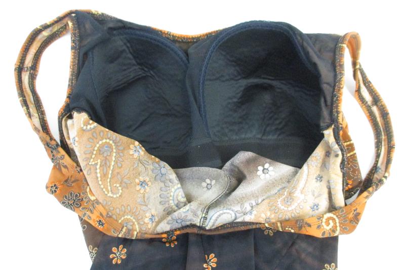 Vintage Inches Away 1 Piece Swimsuit Brown Orange Floral Paisley Size 20W