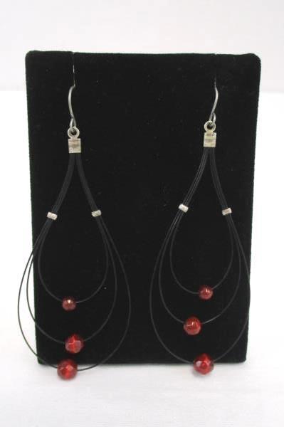 Necklace & Earrings Set Layered Look Beaded Dangle Earrings Red Pink Tones