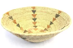Vintage Tribal Woven Grass Large Basket Triangle Design 17 Inch Diameter Natural