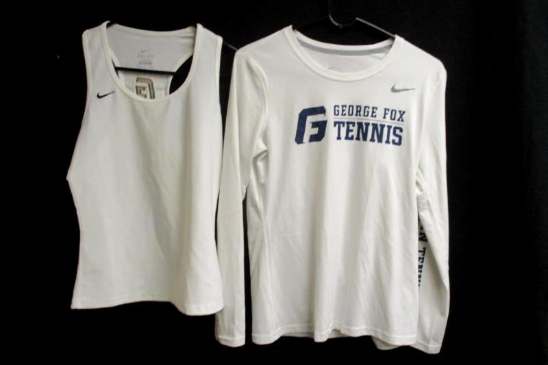 Lot of 2 George Fox University Tennis Tops White Nike Dri Fit Women's Size M