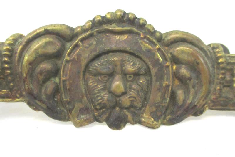 Set of 3 Vintage Salvage Stamped Brass Drawer Pulls Lion Face Horseshoe