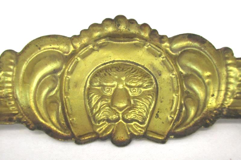 Set of 3 Vintage Salvage Stamped Brass Drawer Pulls Lion Face Horseshoe
