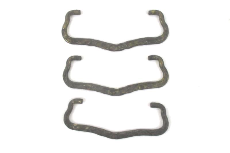 Set of 3 Vintage Salvage Stamped Brass Drawer Pulls Lion Face Horseshoe