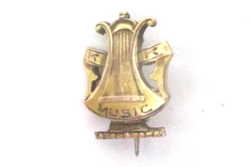 Lot of 2 Vintage Music Pins Gold Tone KK Music LM Metal Script Music Stand