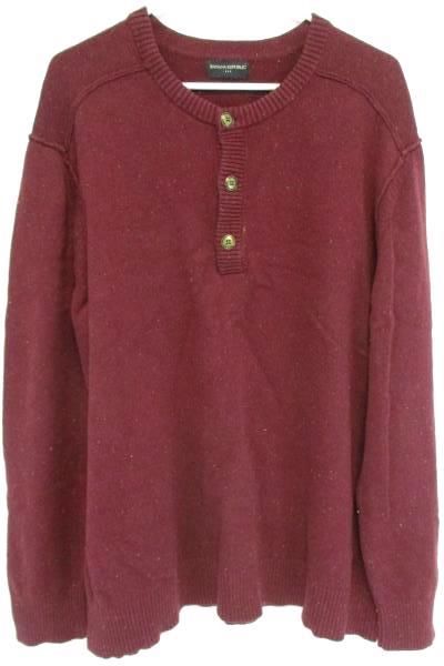 BANANA REPUBLIC Maroon Sweater Cotton Knit Wool Blend Button Collar Men's L