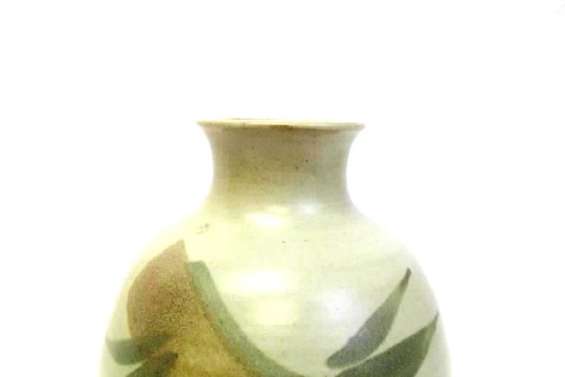Hand Crafted Painted Pottery Vase Signed Gray 10.5 Inch Bouquet Art Decor