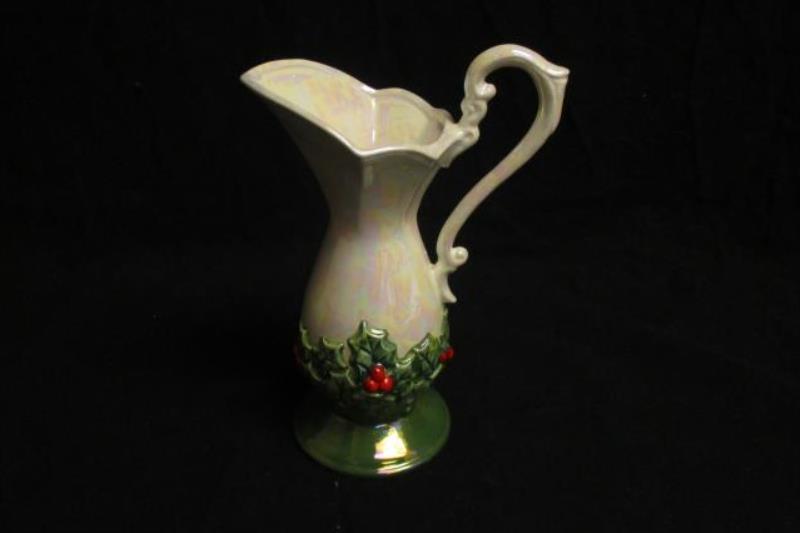 Norcrest Vintage Iridescent Porcelain Bud Vase Holly Decor Pitcher Shape XA-82C
