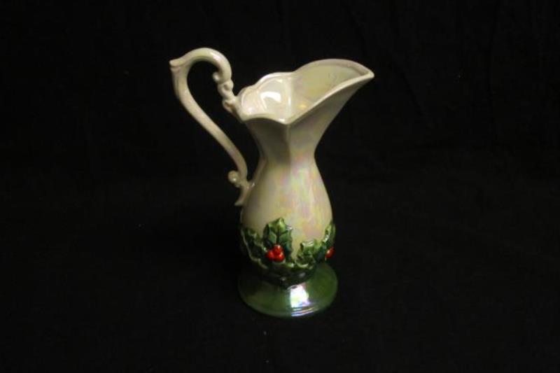 Norcrest Vintage Iridescent Porcelain Bud Vase Holly Decor Pitcher Shape XA-82C