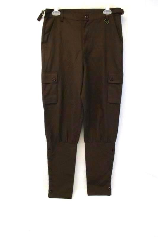 The Pirate Dressing Brown Costume Pants Belted Button Bottom Hems Size Small