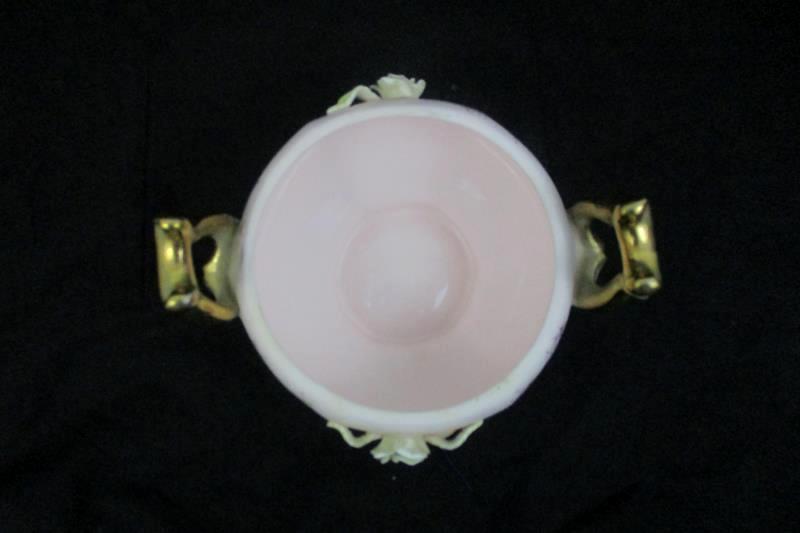 Vintage Wales China Lidded Pink And Gold Gild Candy Dish Embossed Roses Japan