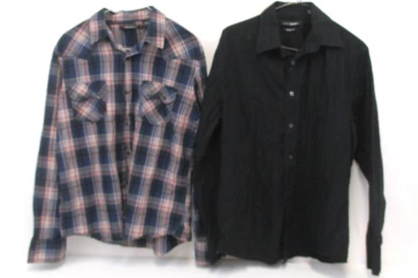 Dress Shirt Lot Mens ProjekRaw Plaid Snap Button John Henry Black Button Front M