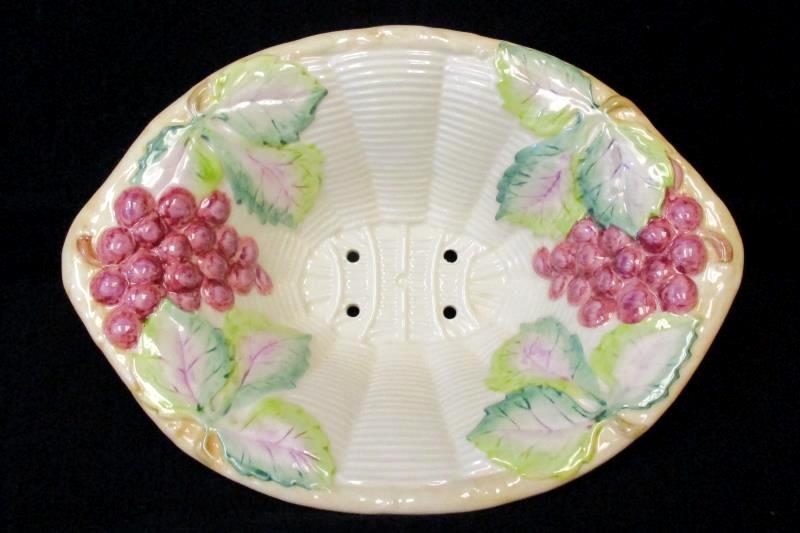 Set of 2 Ceramic Serving Dishes Fruit Bowl and Plate Grape Leaf Pattern Portugal