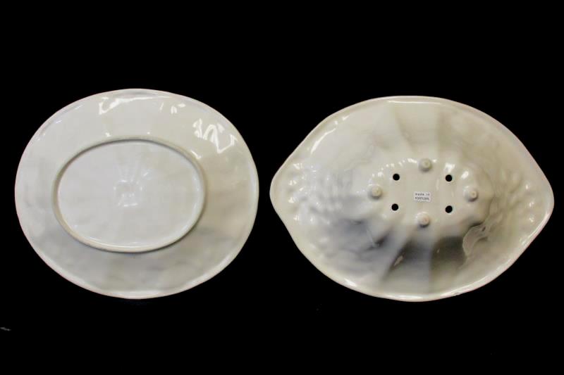 Set of 2 Ceramic Serving Dishes Fruit Bowl and Plate Grape Leaf Pattern Portugal