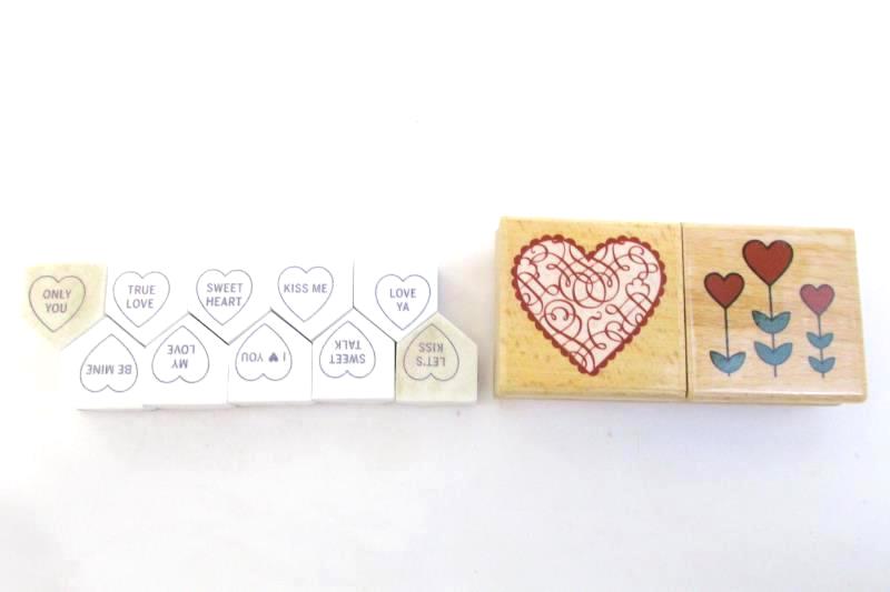 Lot of 12 Valentines Craft Stamps Hearts Hampton Art Wooden Foam Cheesy Love Ya