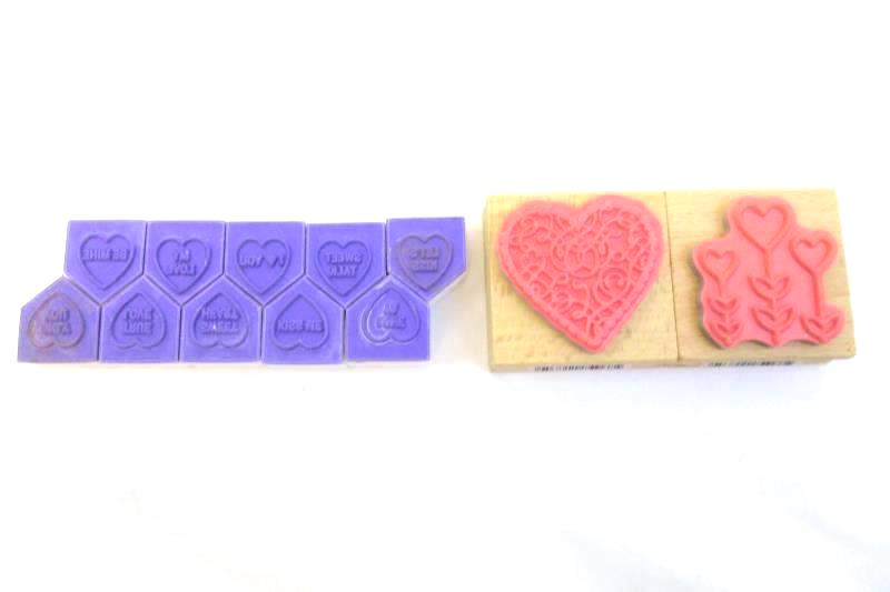 Lot of 12 Valentines Craft Stamps Hearts Hampton Art Wooden Foam Cheesy Love Ya