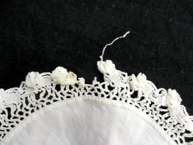 Lot Of 2 Small Matching Handmade Crochet Dollies Lace Trim Circle White Home