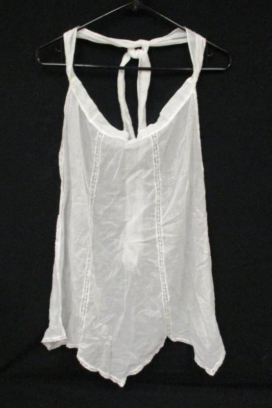 Lot of 2 Vintage Handmade Half Aprons White Tie Waist Lace Trim Semi Sheer