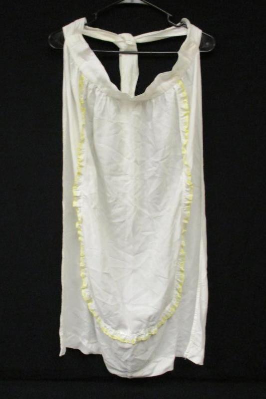 Lot of 2 Vintage Handmade Half Aprons White Tie Waist Lace Trim Semi Sheer
