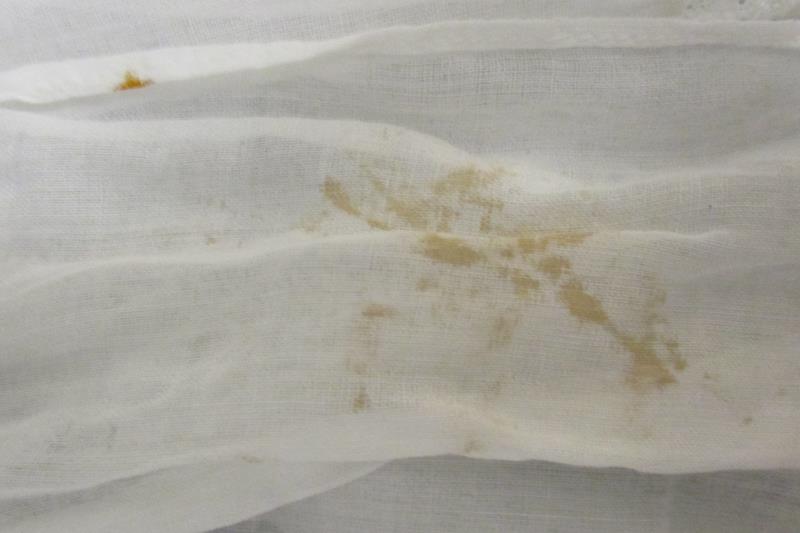 Lot of 2 Vintage Handmade Half Aprons White Tie Waist Lace Trim Semi Sheer
