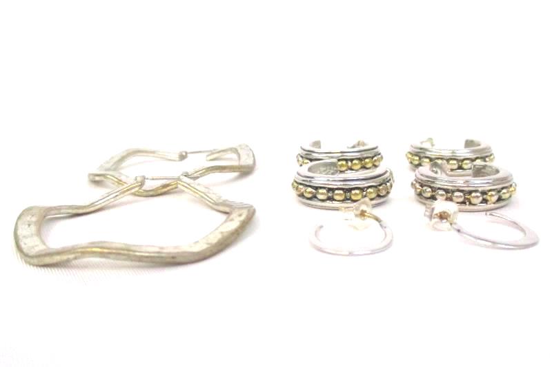 Lot of 4 Pairs Pierced Earrings Silver Tone Hoops C Shaped With Backs