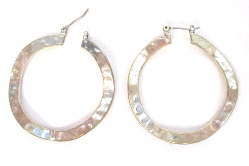 Lot of 4 Pairs Pierced Earrings Silver Tone Hoops C Shaped With Backs