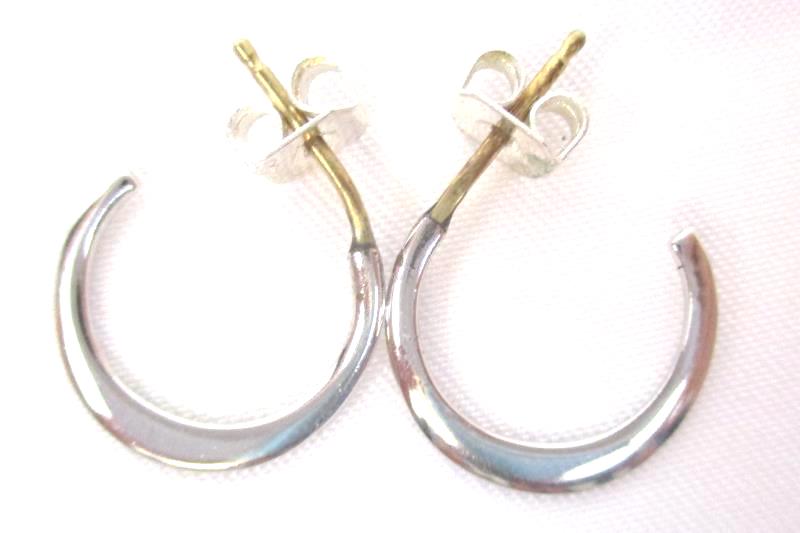 Lot of 4 Pairs Pierced Earrings Silver Tone Hoops C Shaped With Backs
