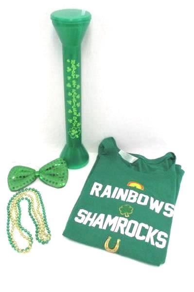Saint Patricks Day Lot Womens Tshirt Hair Bow Beaded Necklace Large Drinking Cup