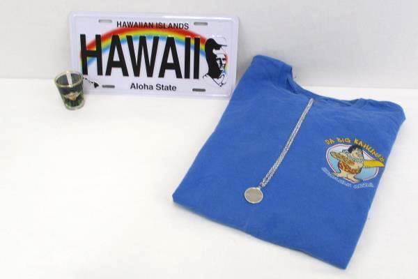 Hawaiian Lot Souvenir Shirt Quarter Necklace Licence Plate Shot Glass