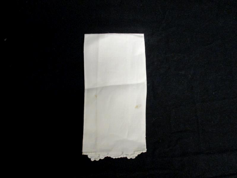 Vintage Hand Embroidered White Handkerchief Tan Cameo Accent Ruffle Trim
