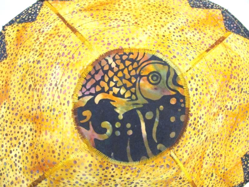 Fabric Fruit Bowl Basket Liner Koi Fish Patterned Navy Blue Gold Quilted Design