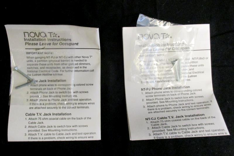Lot of 2 Lutron Nova T Jacks Telephone NT-PJ-BE and Cable TV NT-CJ-BE Beige
