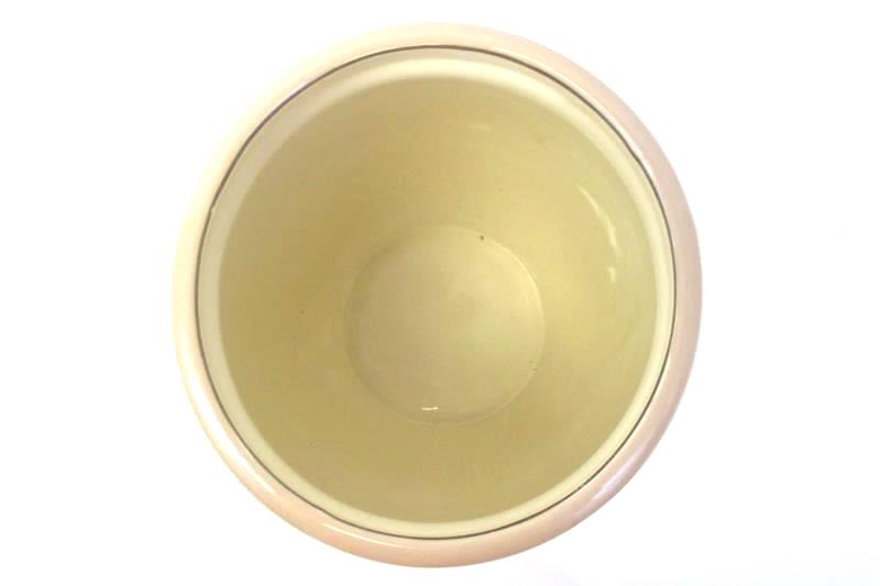 Beige Opaline Linen Circular Ceramic Tall Simple Wastebasket Silver Trim