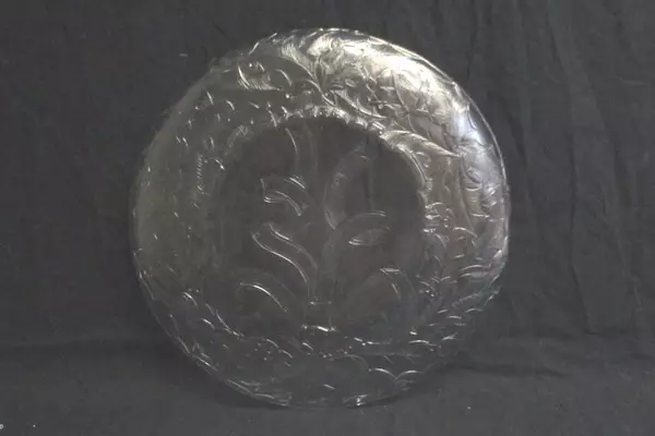 Clear Pressed Glass Serving Platter Embossed Wreath Holly Sprig Bow 13"