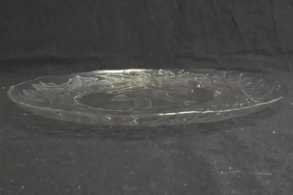 Clear Pressed Glass Serving Platter Embossed Wreath Holly Sprig Bow 13"