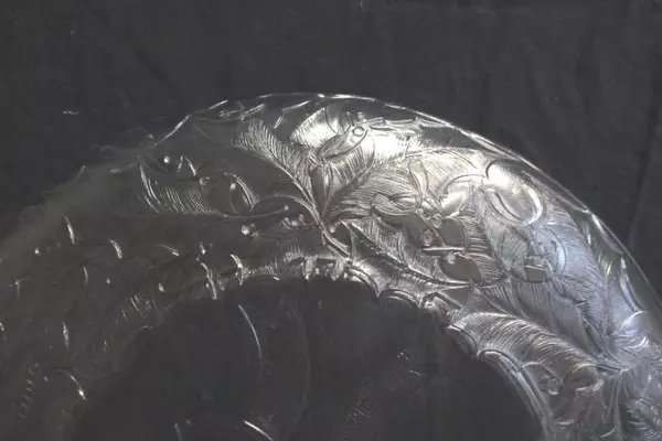 Clear Pressed Glass Serving Platter Embossed Wreath Holly Sprig Bow 13"