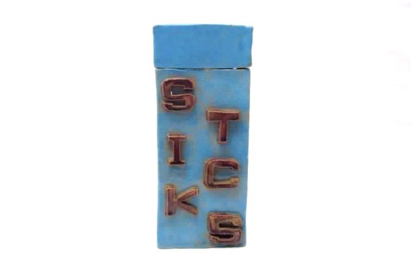 Handmade Ceramic Box For Long Matches Or Incense Sticks Blue 9.75 Inch Tall