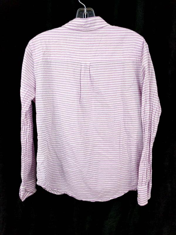 J CREW Popover Top Crinkled Cotton White Purple Stripe Seersucker Women's Size M