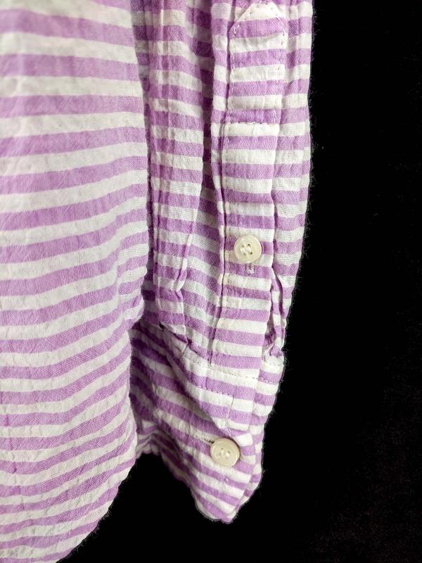 J CREW Popover Top Crinkled Cotton White Purple Stripe Seersucker Women's Size M