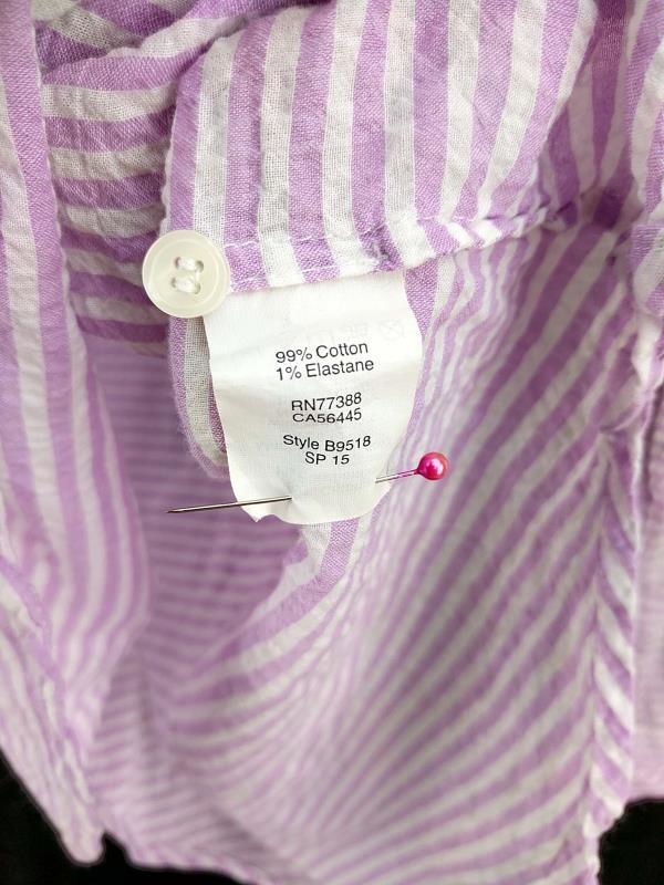 J CREW Popover Top Crinkled Cotton White Purple Stripe Seersucker Women's Size M