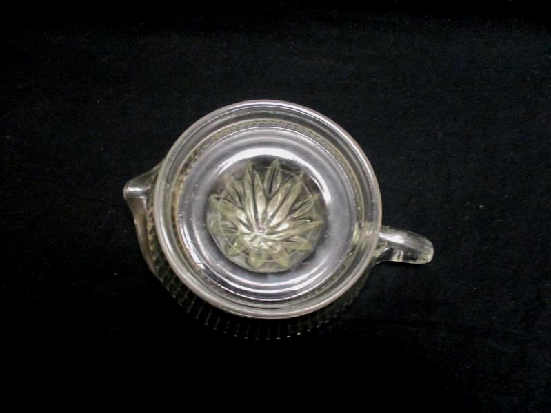 Large Vintage Clear Glass Juicer Reamer With Handle & Spout Panel Ribbed Sides