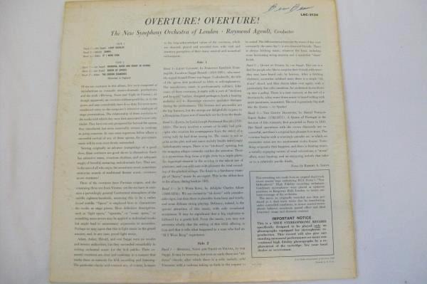 Overture! The New Symphony Orchestra Of London Vinyl Record Raymond Agoult 1958