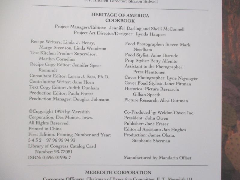 Heritage of America Cookbook 1993 Hardcover Better Homes and Gardens