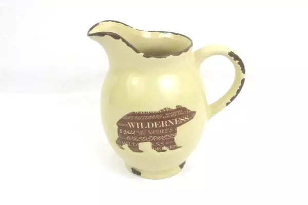 Steal Street Rustic Bear Ceramic Pitcher Beige Brown Wilderness Kitchen Home