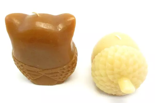Lot of 2 Candles Brown Owl Tan Acorn Shaped Candles Unlit