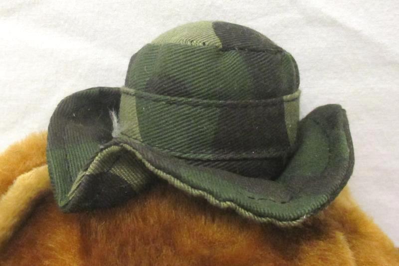 2002 King Plush Military Teddy Bear Brown Green Camo Shirt Hat 11.5"