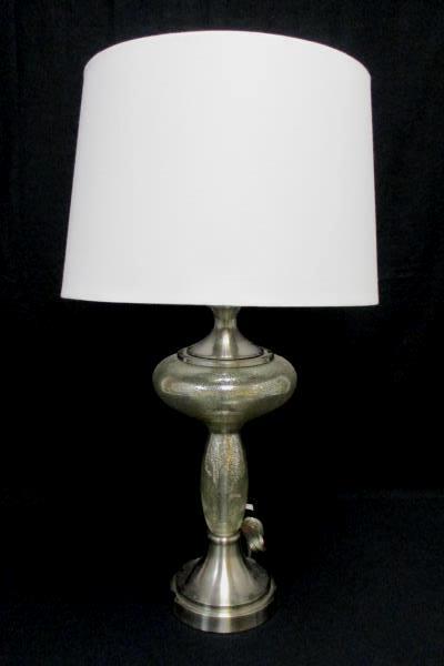 30" Table Lamp Burnout Glass Pattern Silver Chrome With White Cylinder Shade
