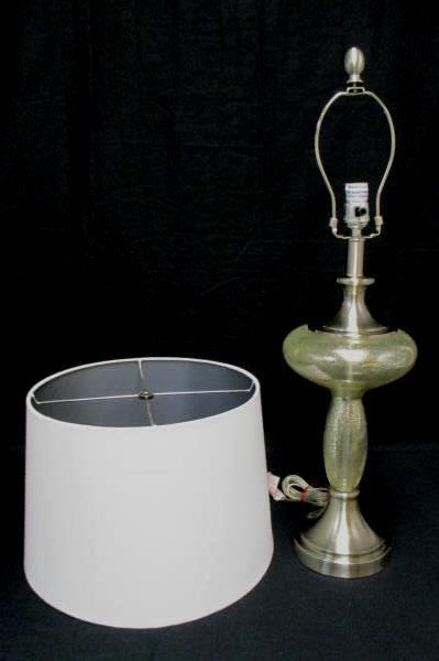 30" Table Lamp Burnout Glass Pattern Silver Chrome With White Cylinder Shade
