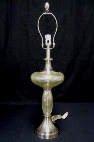 30" Table Lamp Burnout Glass Pattern Silver Chrome With White Cylinder Shade