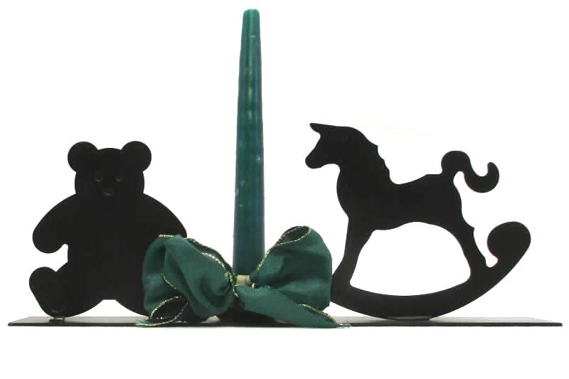 Current Black Metal Taper Candle Holder Bear Rocking Horse Green Bow Candle